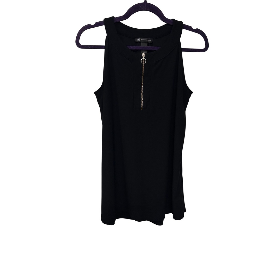 INC International Concepts Black Halter Quarter Zip Blouse Classy Office Medium